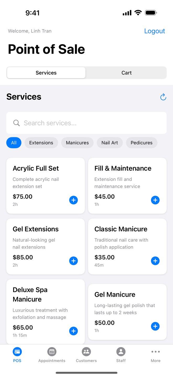 BeautyDesk service menu with prices
